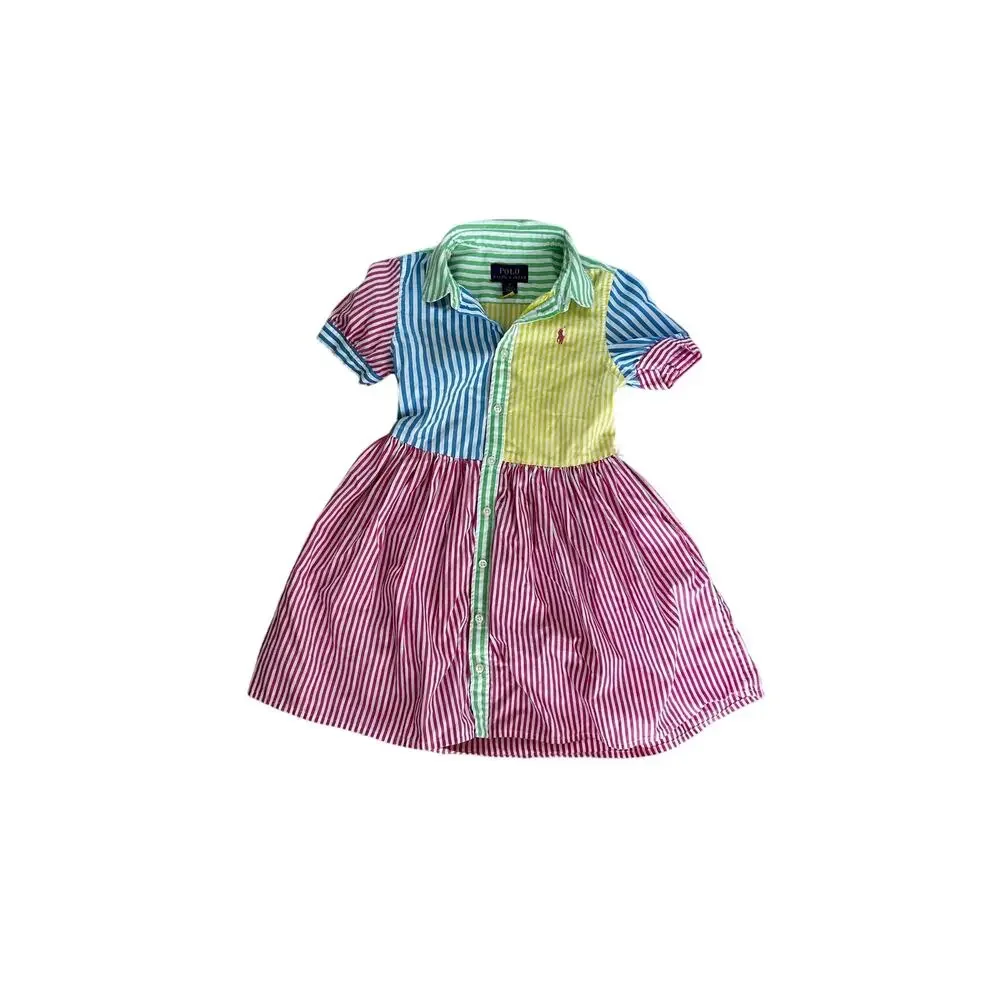 Polo Ralph Lauren Girls Dress SZ5 Multicolor Striped Shirt Dress Rainbow Preppy - Picture 5 of 10